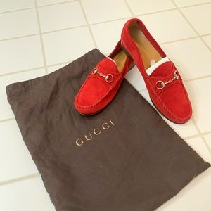 Gucci Horsebit Red Suede Loafers Size 9